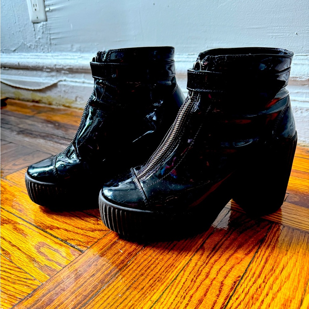 Topshop platform booties patent leather zipper